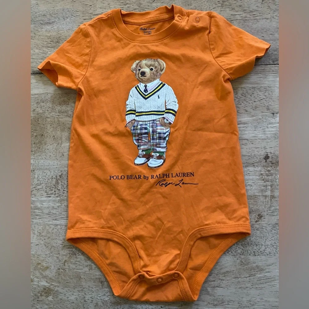 Ralph Lauren Toddler Sz 24m Lifeboat Orange Polo Bear‎ Cotton Jersey Bodysuit